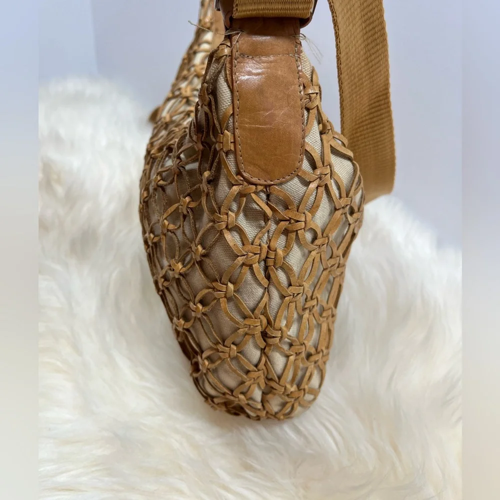 Macrame & Canvas Bone Leather Adjustable Nylon Strap, Boho Bag Leather - Picture 3 of 12